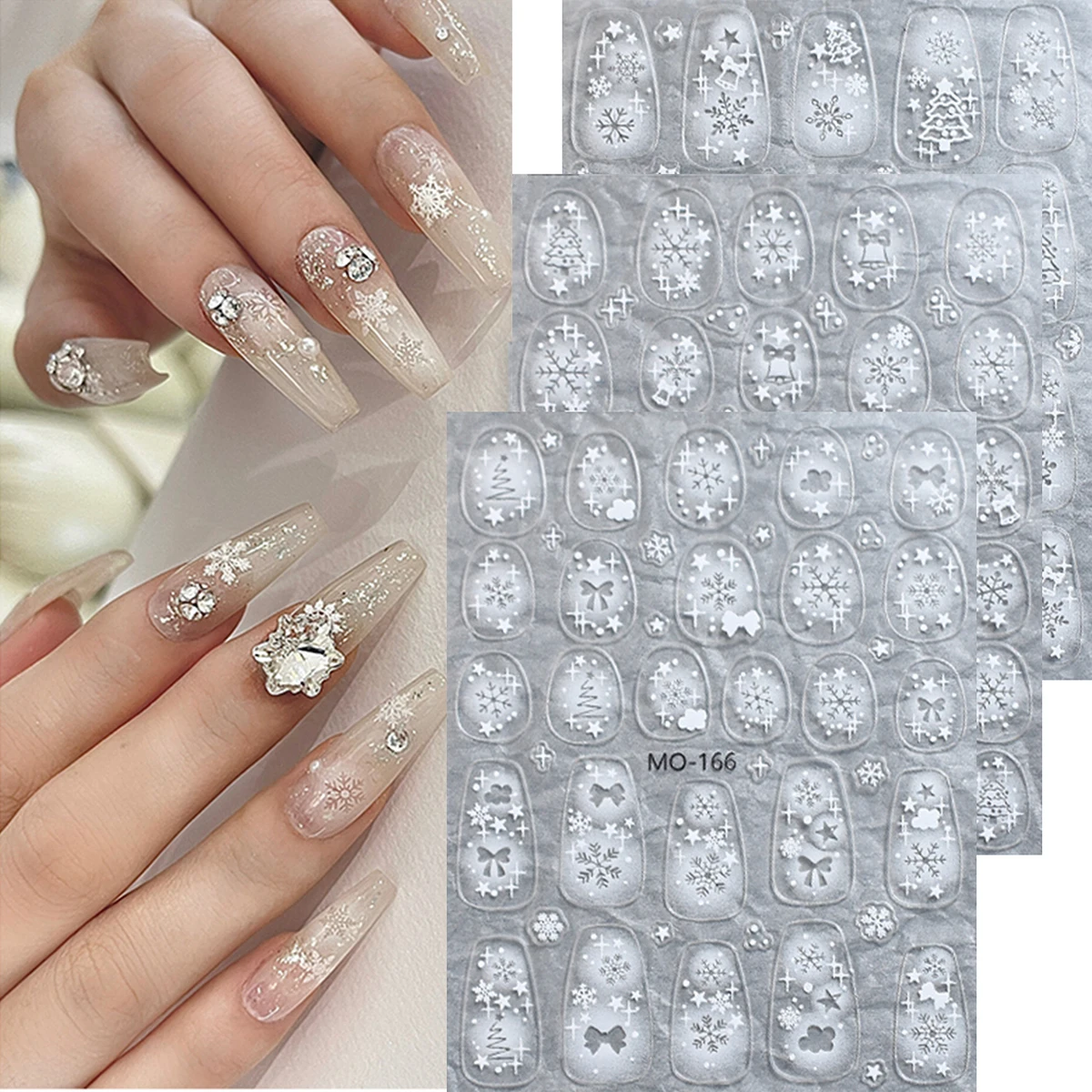 3/6 fogli adesivi per nail art con fiocco di neve 5D bianco Natale inverno decalcomanie per unghie in rilievo per donne decorazioni per manicure fai da te