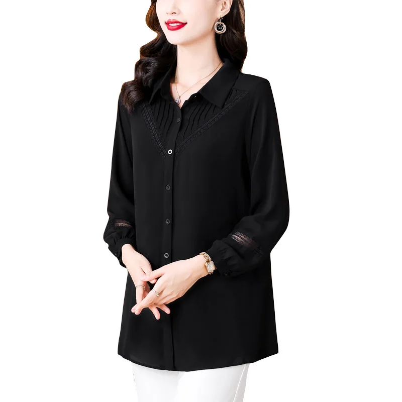 Women Clothes Loose Solid Tunics Spring Casual Temperament Elegant Long Sleeve Shirt Female Top Vintage Fashion Blouse