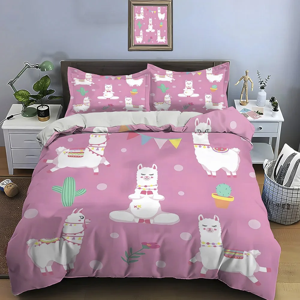 Cute Cartoon LlamaAlpaca Print BeddingSet Duvet Cover 1 DuvetCover 2 PillowcasesAdult and ChildrenBedding Set LuxuryGifts
