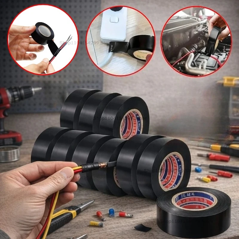 3PCS Black Electrical Wire Tape Electric Insulation Tape Heat Shrink High-Temp Insulating Adhesive for Industrial Home Mechanics