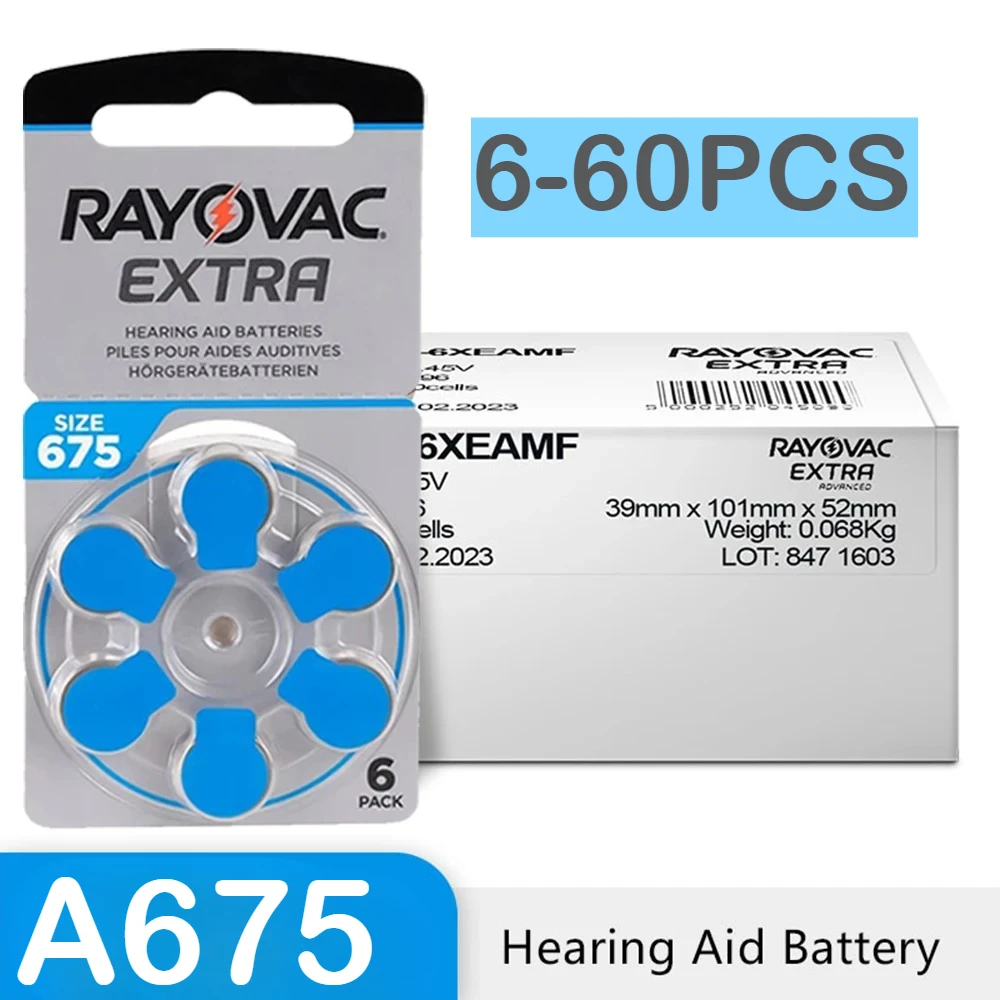 6-60 PCS Hearing Aid Batteries Size 675 675A A675 PR44  Rayovac Extra Mercury Free Battery For Sound Amplifier Accessories