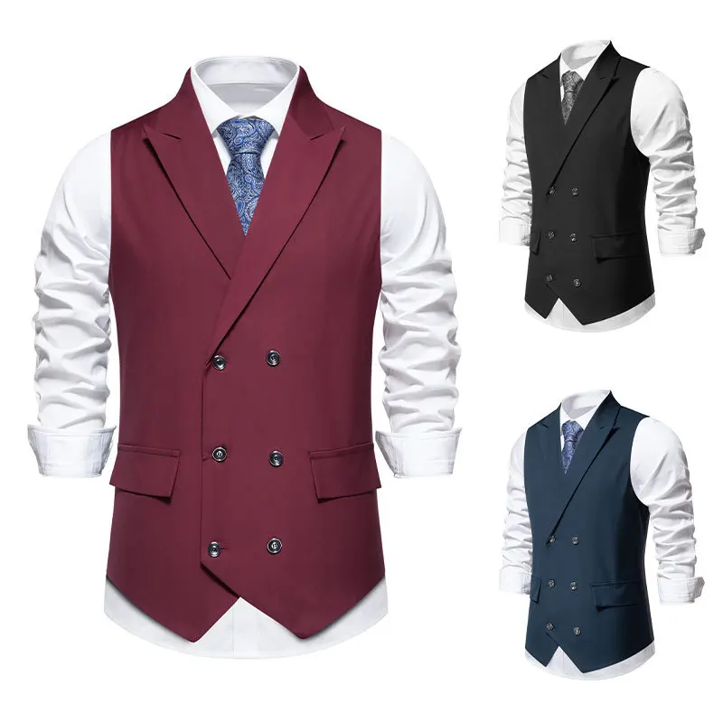 

Men's Suit 2024 Vest Brown Solid Peaked Lapel Double Breasted Sleeveless Jacket Wedding Banquet Business Casual Slim Waistcoat