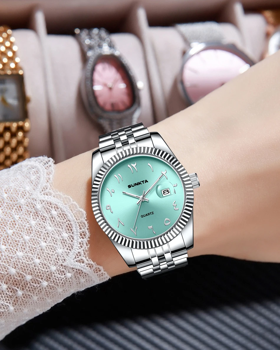 SUNKTA 2026 ساعة نسائية موضة الأعمال ساعة ذهبية أنيقة كوارتز مضيئة مقاوم للماء التقويم ساعة كلاسيكية للنساء relogio