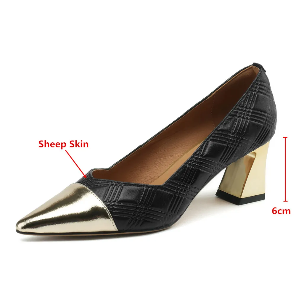 MILI-MIYA Fashion Cover Pointed Toe Women Sheep Skin Pumps Slip On Mixed Color Thick Heels Thick Heels Dress Party Shoes