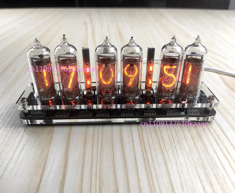 

6-значные часы IN-14 Nixie Tube в ретро-стиле, настольные часы с люминесцентными трубками для любителей электроники (трубки Nixie в комплект не входят)