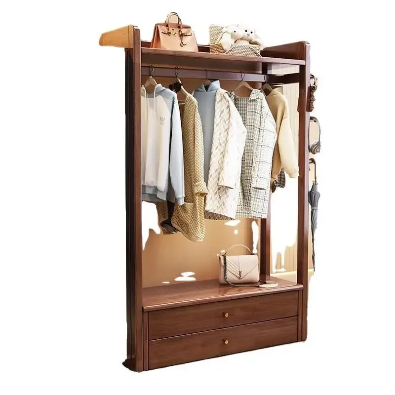 

Solid wood coat rack full-length mirror integrated hanging hanger floor-to-ceiling bedroom multi-functional full-body mirror