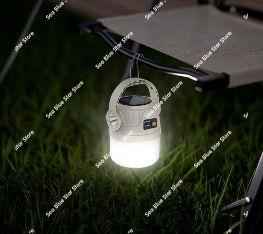 Solar camping light dual light source electric display lighting portable charging outdoor camping tent light