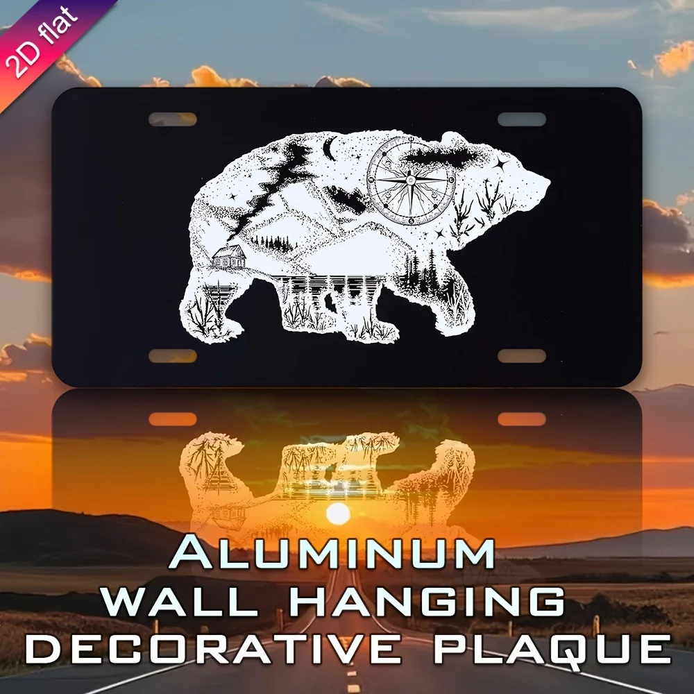Single 2D Plane, Specially Made for Men'S And Women'S License Plate Covers And Frames, Bear Pattern Print