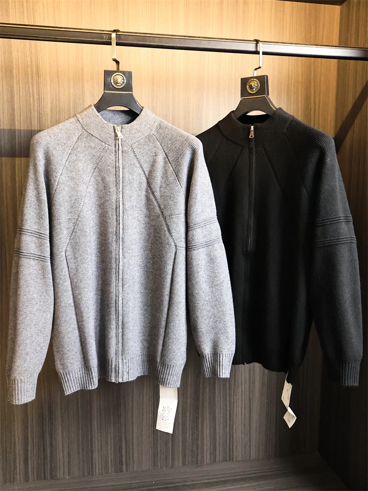 

Высококачественный мужской вязаный кардиган с 3D пошивкой, теплый однотонный осенне-зимний повседневный кардиган на молнии, модный городской