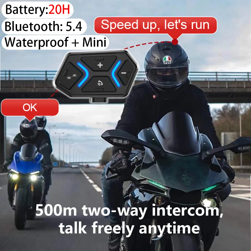 New Mini Helmet Bluetooth Headset 20 Hours Long Battery Life 500M Two-Person Intercom Waterproof Ultra-Light Bluetooth
