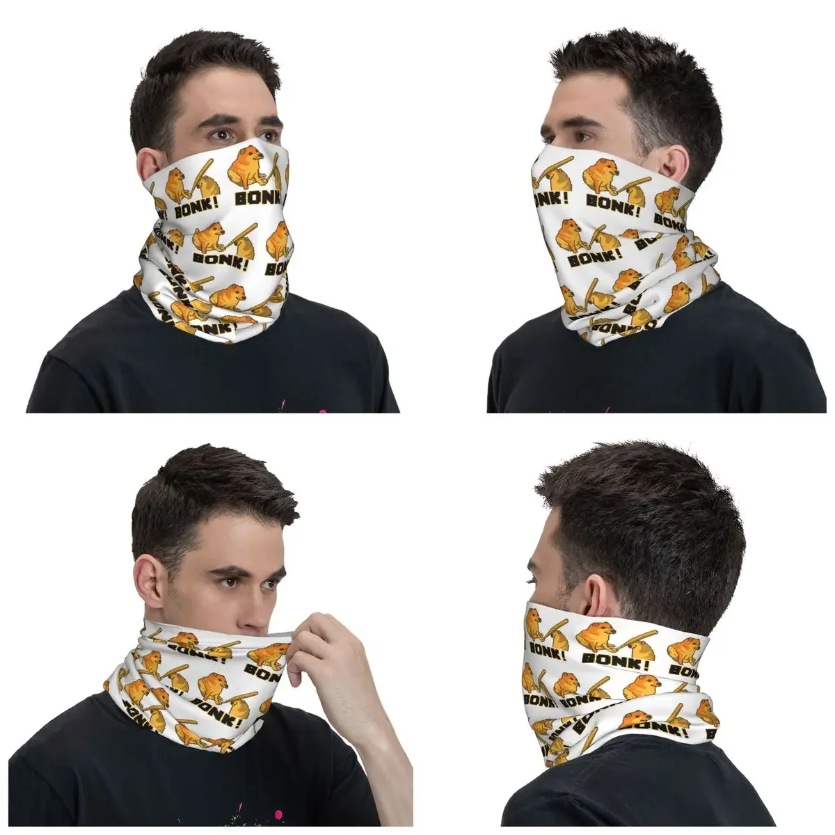 Cheems Bonk Meme Pixel Art Winter Headband Neck Warmer Men Women Hiking Camping Tube Scarf Shiba Inu Dog Face Bandana Gaiter