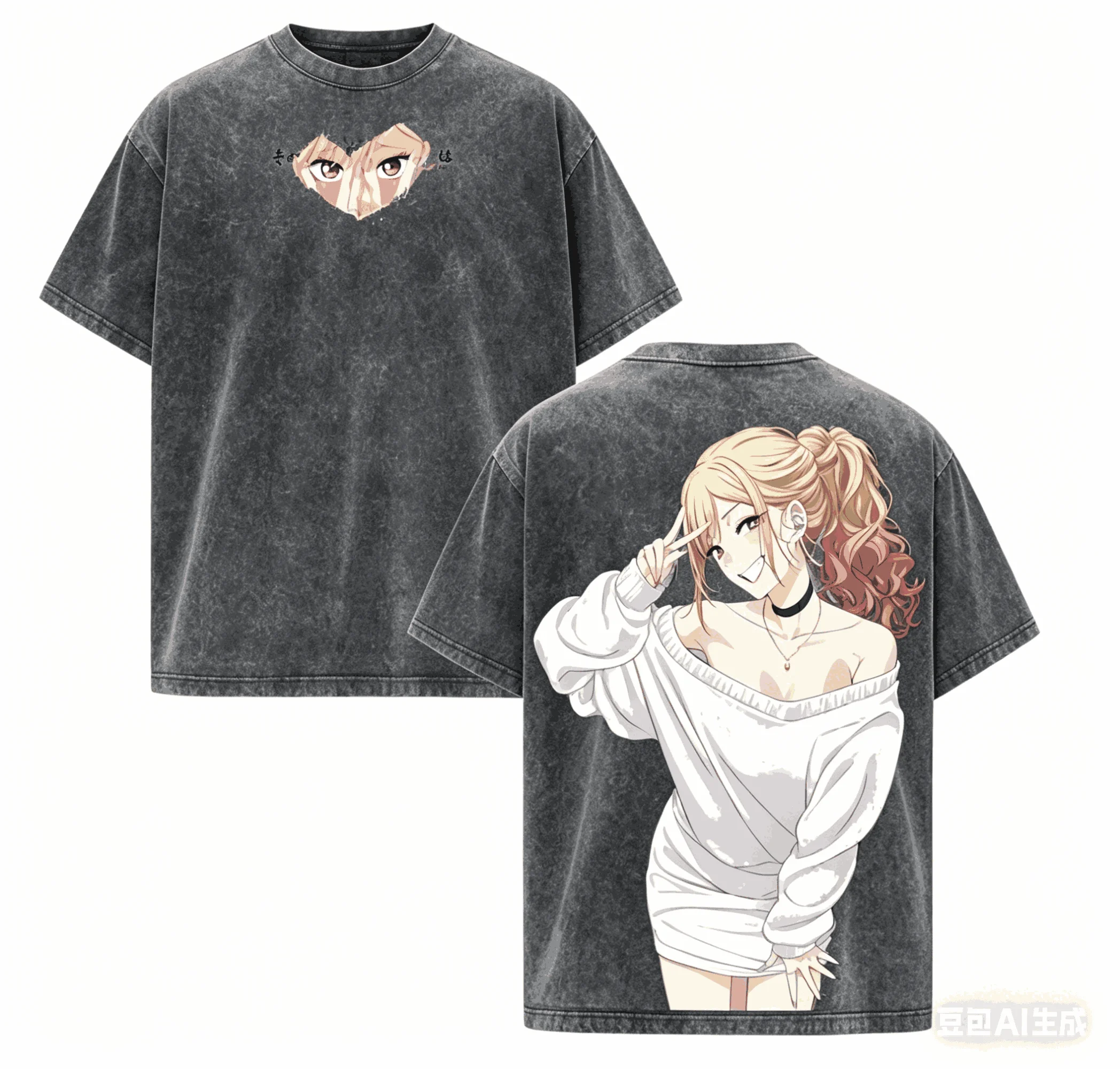 

2026 My Dress-Up Darling Marin Kitagawa Double Sided Print T-shirt Black Washed Oversized Cotton Casual Streetwear Tee For Fans