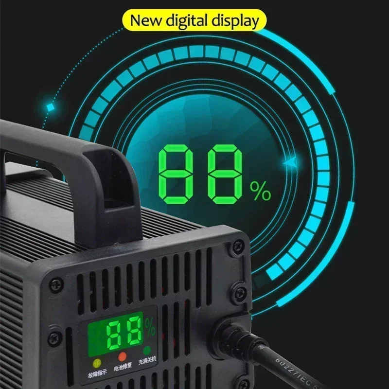 Carregador de Bateria de Lítio para Veículos Elétricos, Carregamento Rápido Inteligente, EUA, UE, AU, UK Plug, 54.6V, 65.7V, 84V, 8A, 10A, 15A, 48V, 60V, 72V