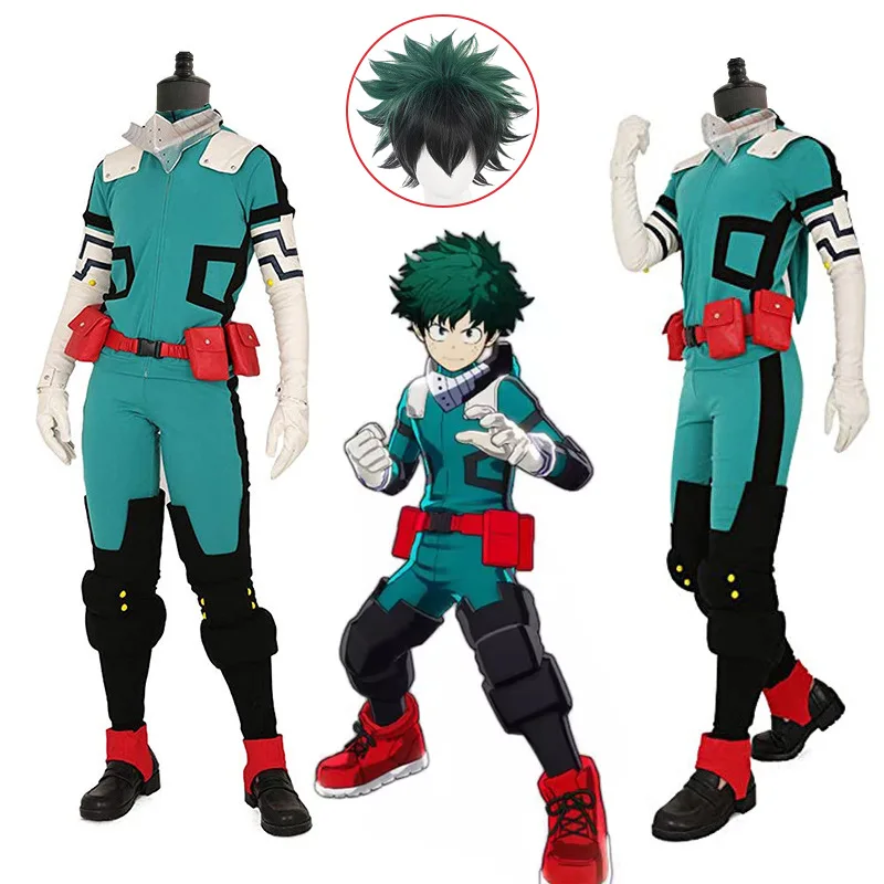 Anime Midoriya Izuku Deku Battle Cosplay Wig Halloween Costume Party Carnival Unisex Set