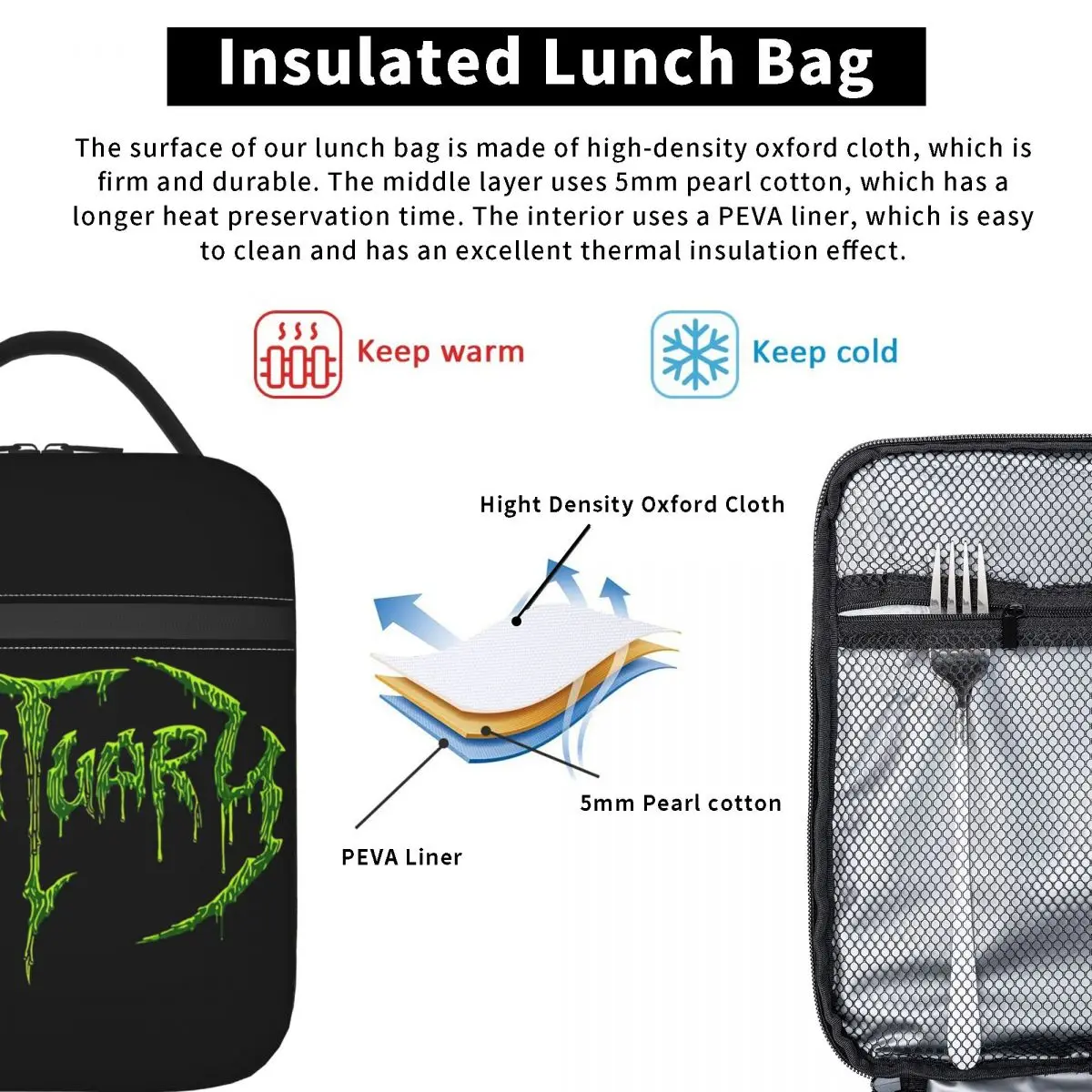 Obituary Death Metal Rock Band Music Insulated Lunch Bag for Women Kids Portable Food Boxes Thermal Lunch Box Tote