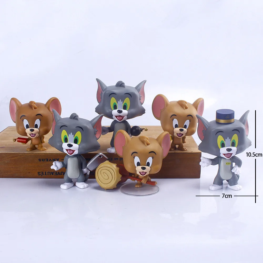 [Funny] 6pcs/lot Disney Cartoon Anime Tom and Jerry Action figure toys statue collection model home decoration Girl kids gift