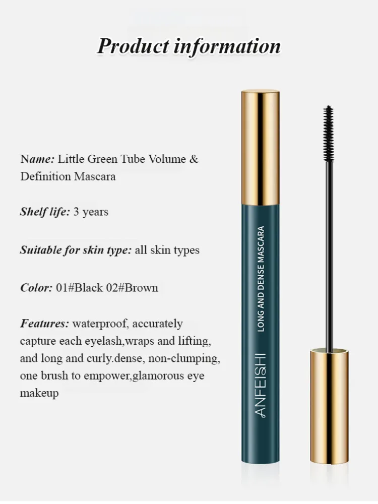 Little Green Tube Mascara Waterproof NonSmudge Fiber Dazzle Mascara a lunga durata volumizzante Long Curl Styling Bright Mascara