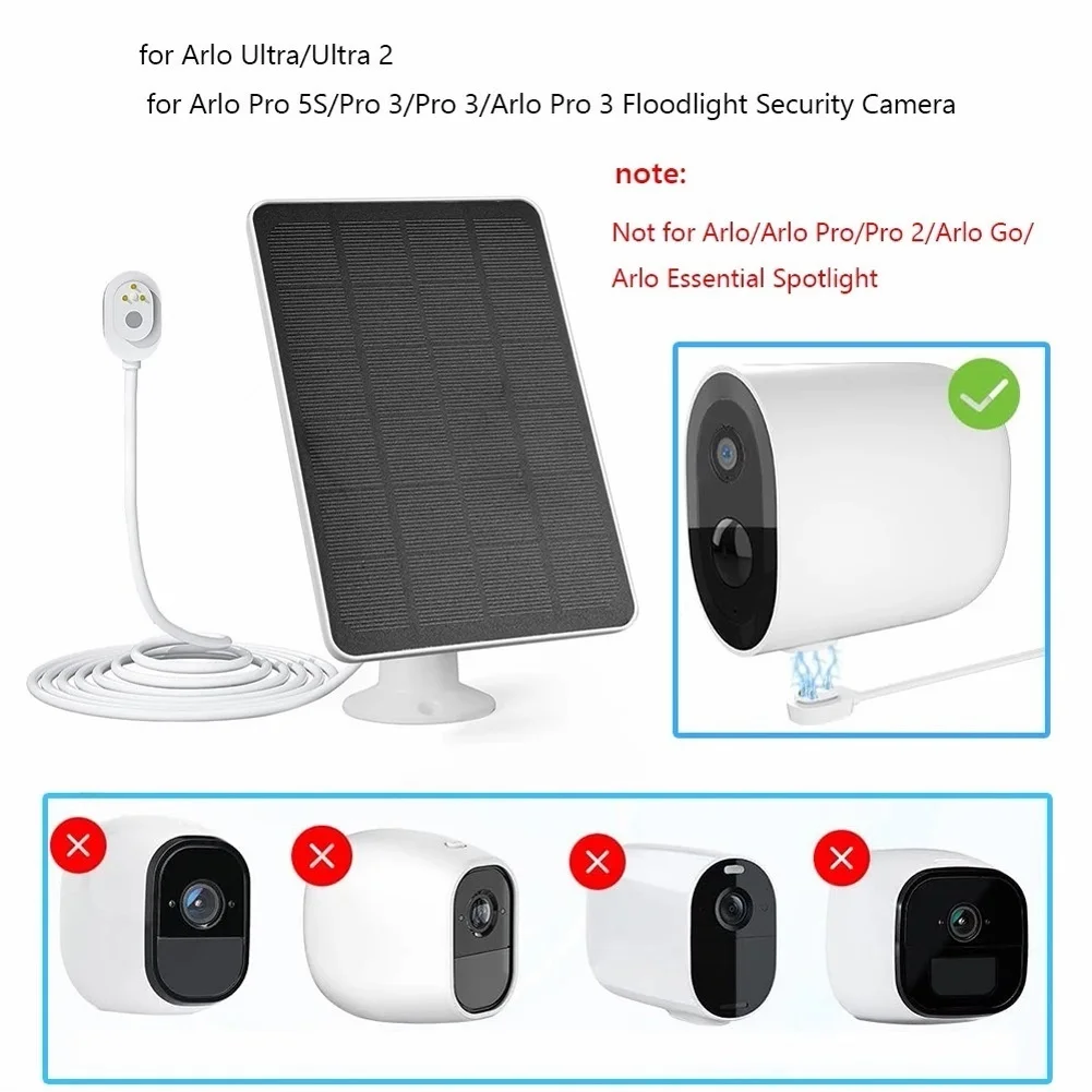 4W Solar Panel Charger For Arlo Pro=4, Pro=3, Ultra & 5S, IP65 Weatherproof Security Camera Power= Supply With 3M= USB-C Cable