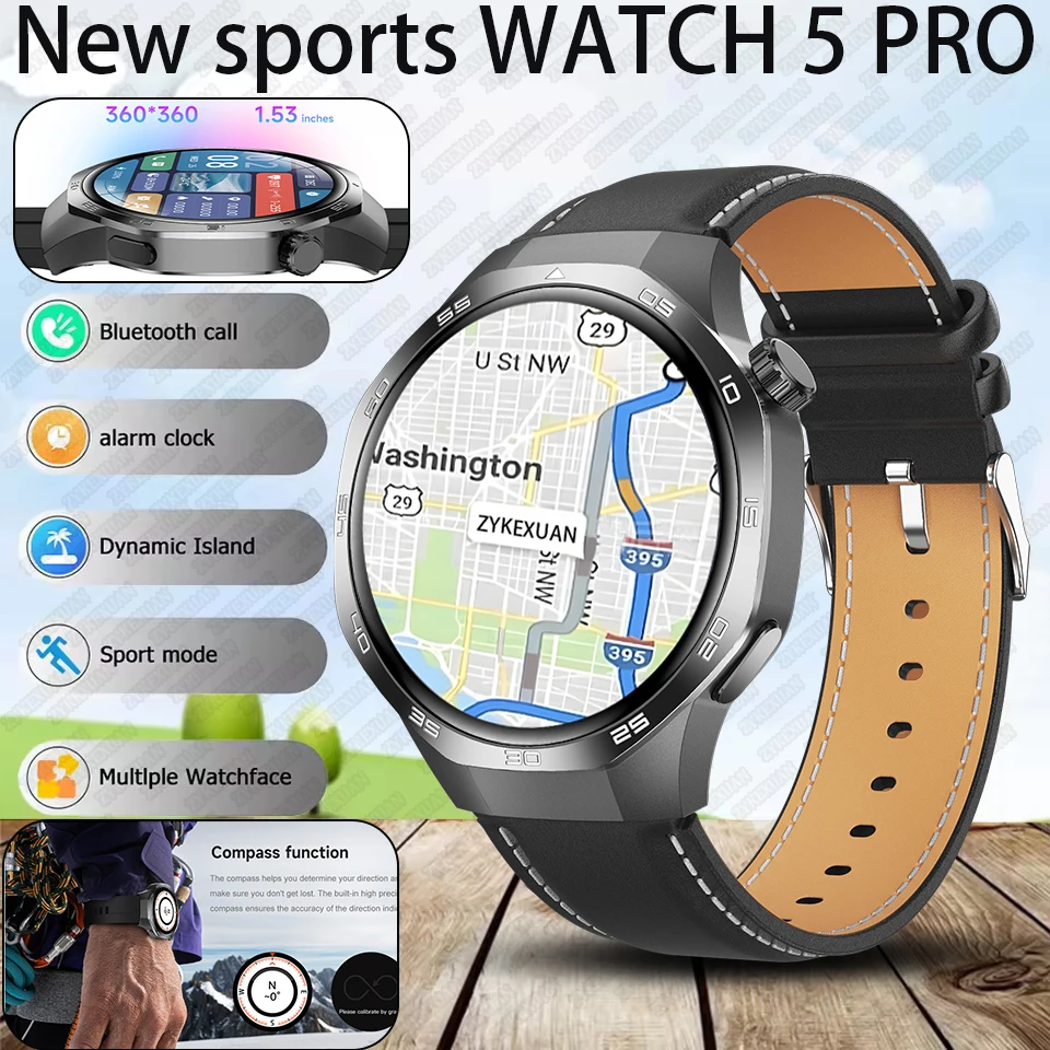 2025 New Watch GT5 Pro Smart Watch Men Watch 5 Pro AMOLED HD Screen Bluetooth Call GPS NFC Health Monitor Smartwatch For Android