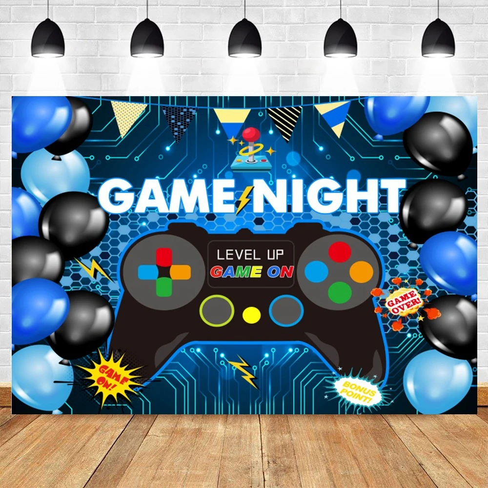 Video Games Backdrop Gamepad Gaming Controller Game On Level Up Gamer Boys Men Game Night Party Birthday Photography Background
