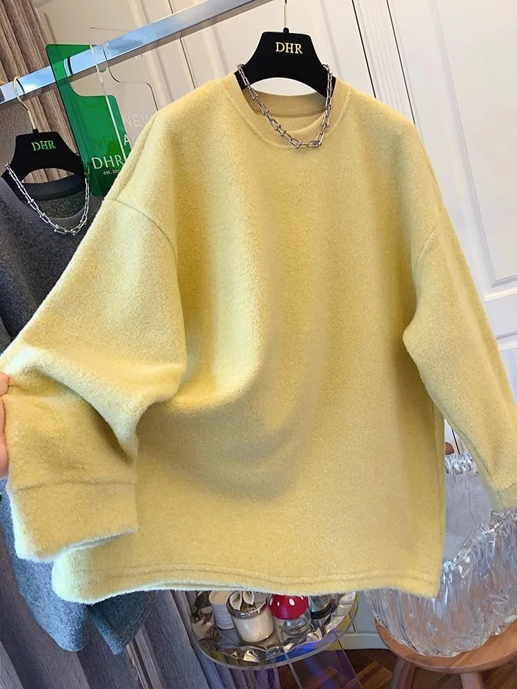 Extra Large 300 Pou Faionable Soft Fce Sweatirt Jaet Women's Autumn Winter Long Sve Loose Inner Wear Base Top