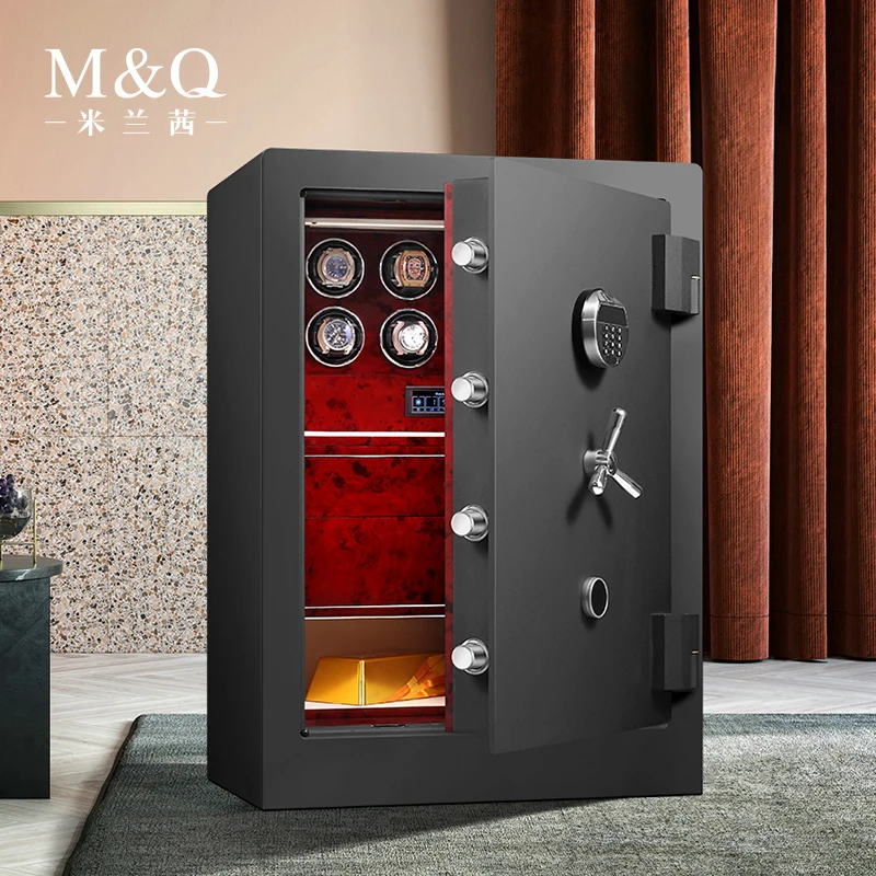 MELANCY Luxury Watch Winder Safe Solid Wood Anti-theft LCD Touch Screen Leather Jewelry Strongbox With Fingerprint Unlock