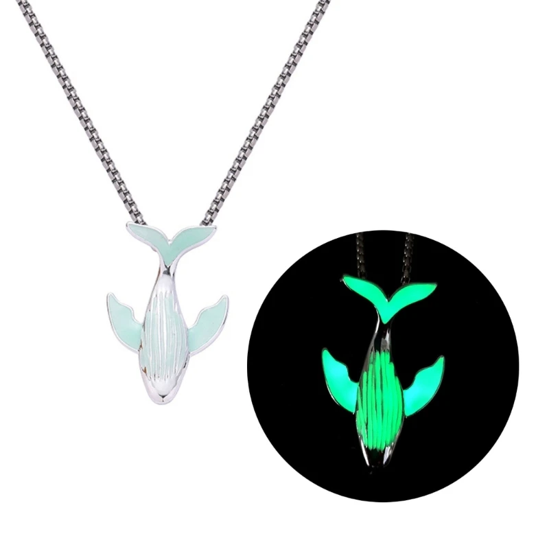 R2LE Luminous Whale Necklace Unique Pendant Necklace Marine Animal Long Necklace Glowing Night Jewelry Gift for Women Men