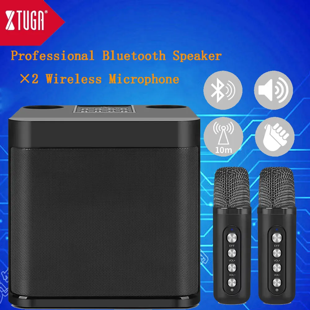 Professional Wireless Dual Microphone Portable Karaoke Portable HIFI Portable Wireless Bluetooth Speaker Home Mic For Party