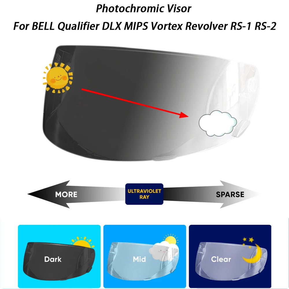 

Photochromic Helmet Visor For BELL Qualifier DLX MIPS Vortex Revolver RS-1 RS-2 Visor Automatically hromic helmet Lens