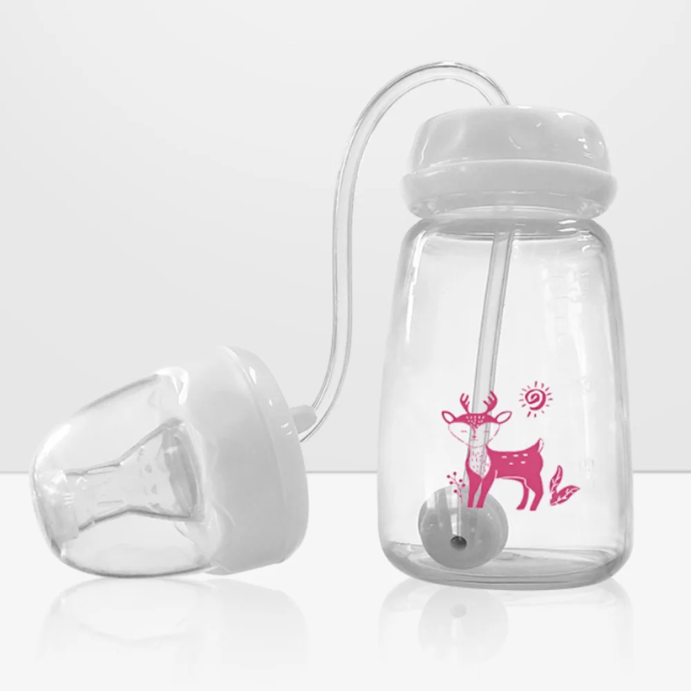 Image of Neue 5oz/150ml Freihand-Fütterungsflasche mit Strohhalm-Bürste, Selbstfütterungsflaschen-Set, Schwerkraftkugel, Normalhals-Milchspeicherflasche