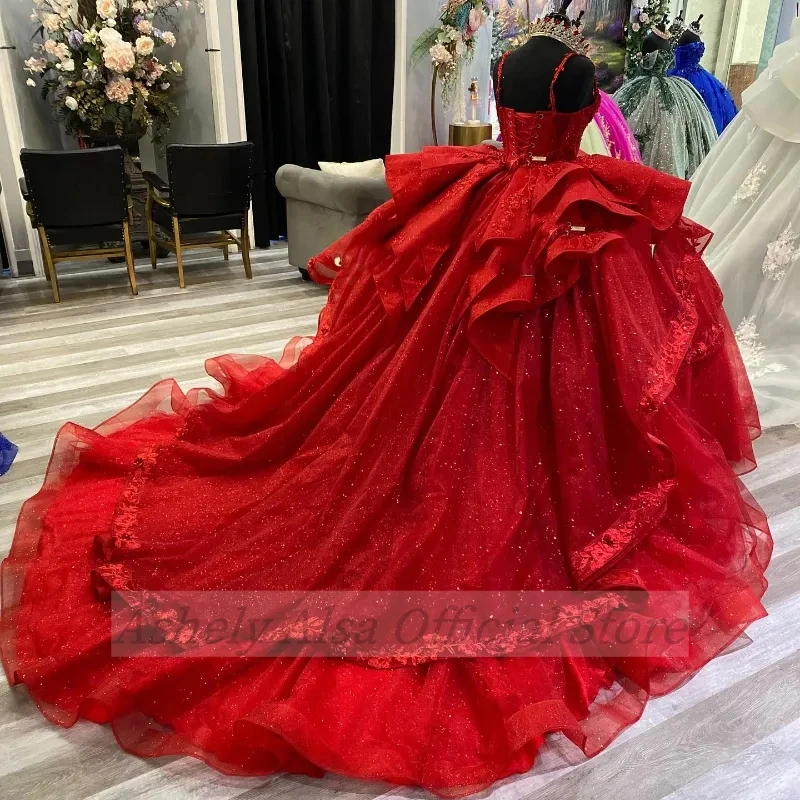 Customized Real Picture Red Quinceanera Dress Ball Gown Lace Applique Sweet 16 Year Girl Party Prom Dress Vestidos De 15 14 Anos