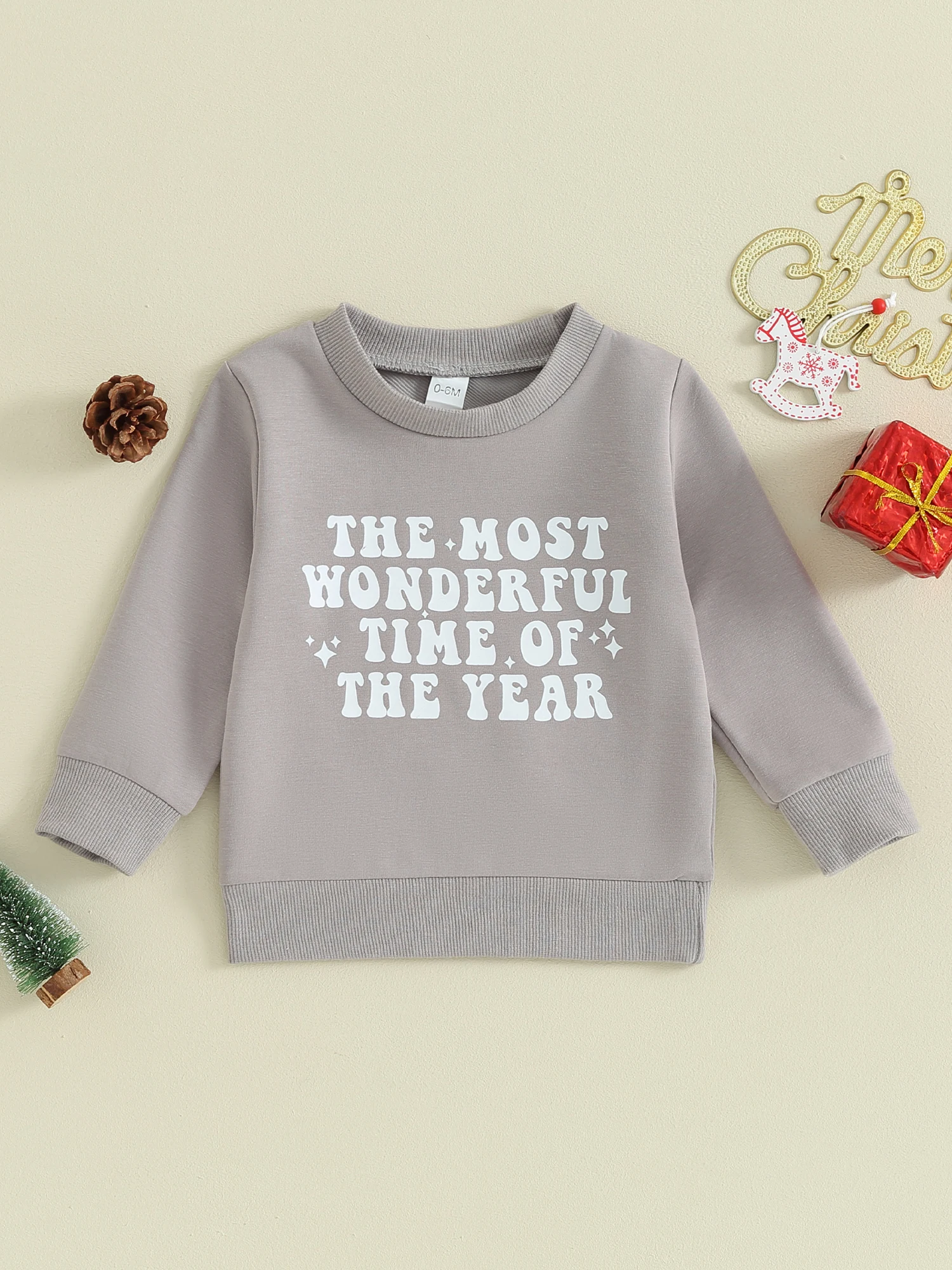 Baby Christmas Sweatshirts Classic Letter Snowflake Print Long Sleeve Loose Pullovers Toddler Winter Tops