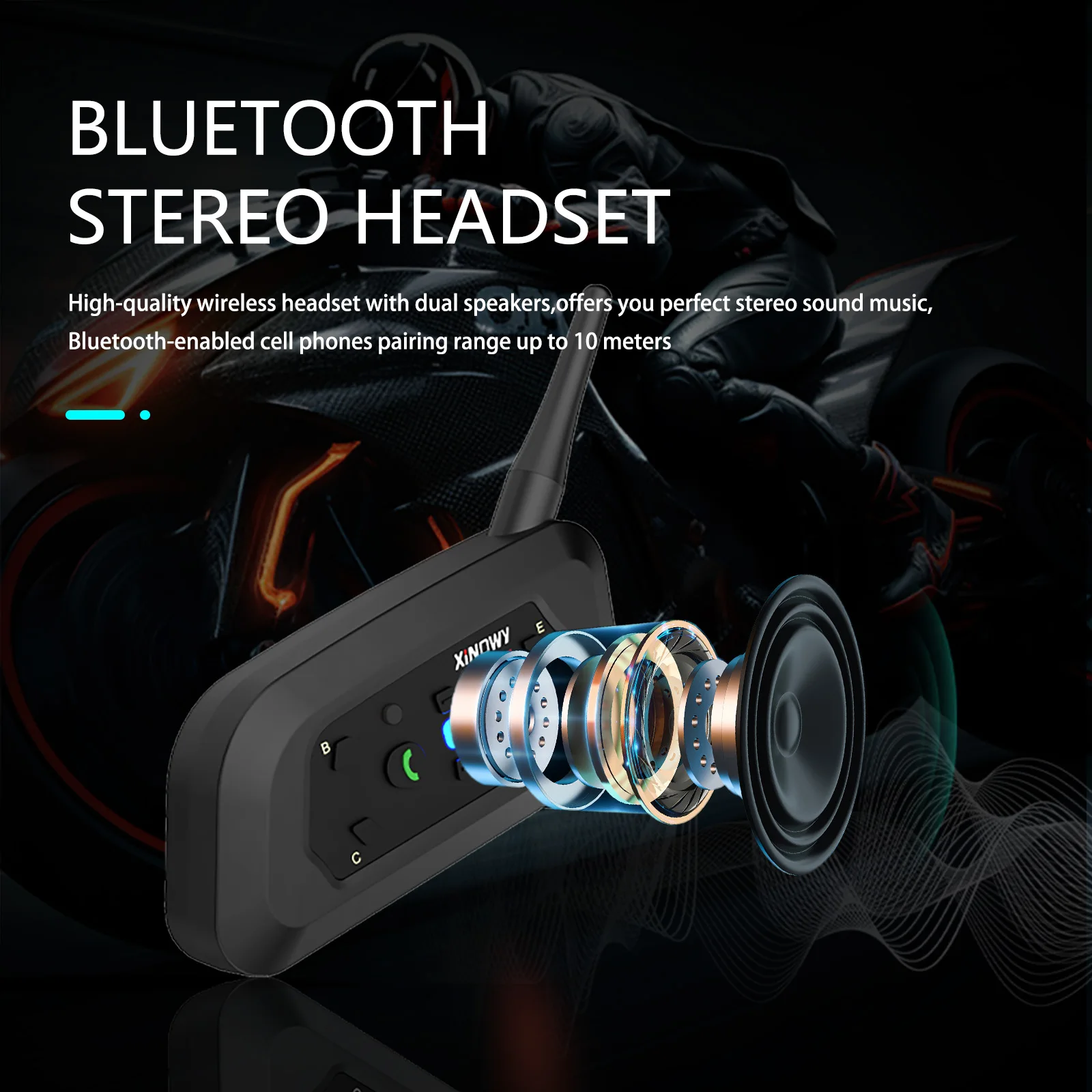 XINOWY V6 PRO 3.5mm Bluetooth Helmet Intercom Headset 800M Interphone Communicator for 6 Riders Music Player Waterproof IP65