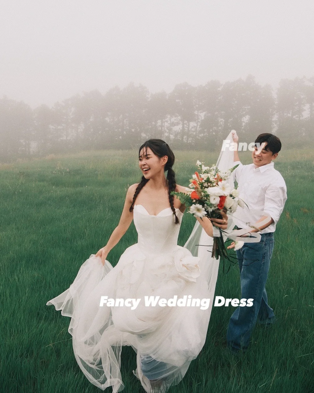 Fancy Princess Sweetheart Wedding Dress Korea Photo Shoot A Line Soft Tulle Bridal Gown Back Corset Customized