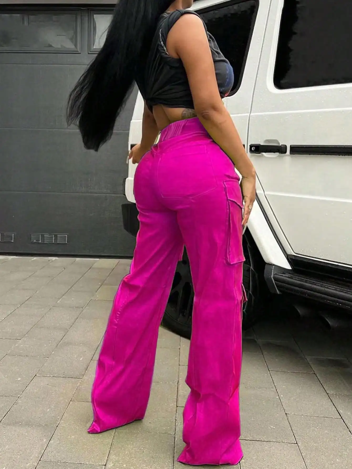 2025 New Women's Pink High-waisted Work Pants, Straight-leg Wide-leg Pants Y2K Streetwear Sportswear Long Pants
