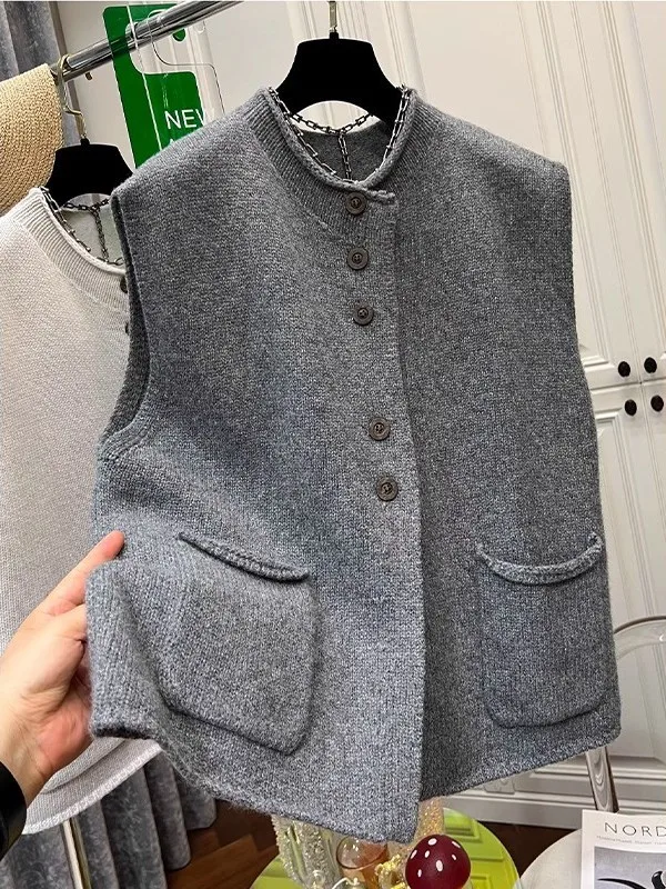

Loose Korean Sle Vintage ex Knitted Sweater Vest Svel Large Size 300 Pou Autumn Winter Layering Warm Top
