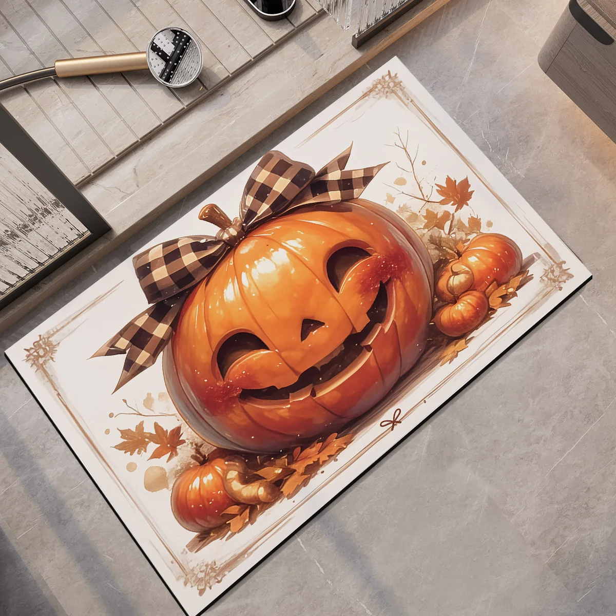 Halloween Pumpkin Bath Mat Bathroom Foot Mats Absorbent Floor Rug Non-slip Quick Dry Shower Carpet Bathtub Pad Doormat Washable