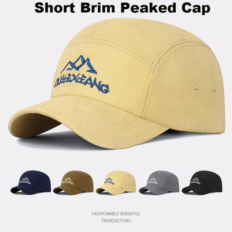 

New 5 Panel Short Brim Cap for Men Women Vintage Japanese Style Embroidered Mountain Baseball Cap Casual All Season Outdoor Tra