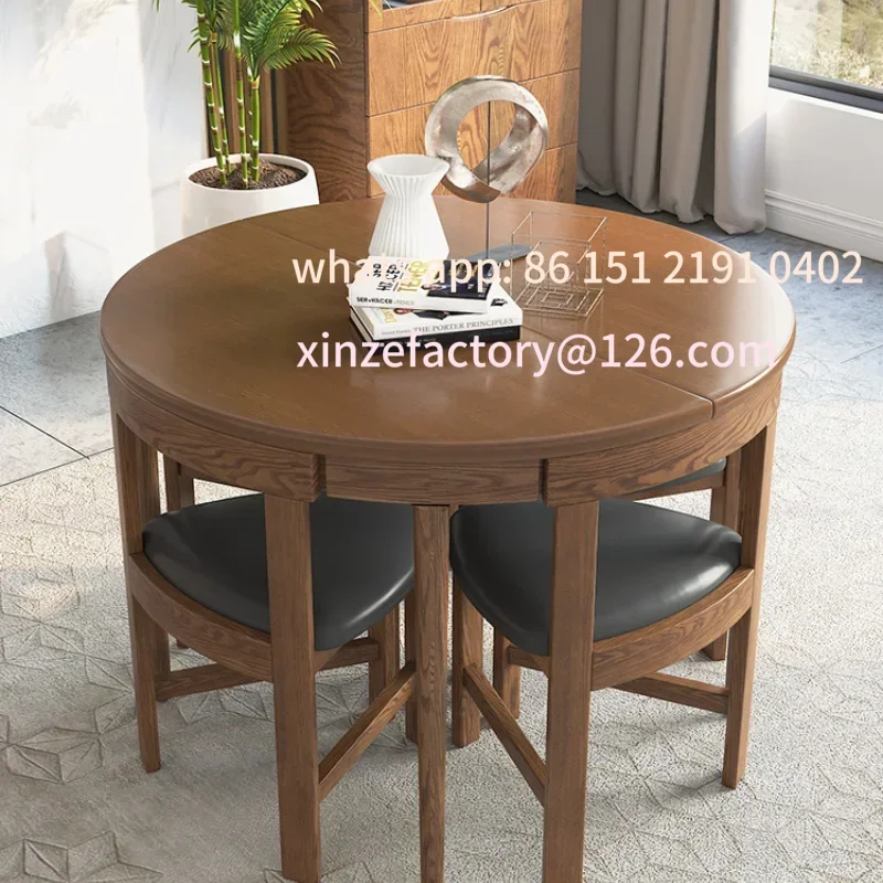 

Customizable Nordic Folding Solid Wood Dining Tables and Chairs Set Modern Minimalist Multifunctional Retractable