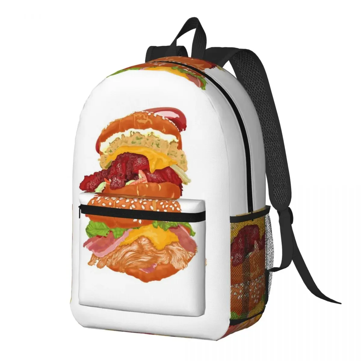 Double Decker Burger Backpack Daypack Large Capacity Children BookBag School Bag Shoulder Bags for Men Women