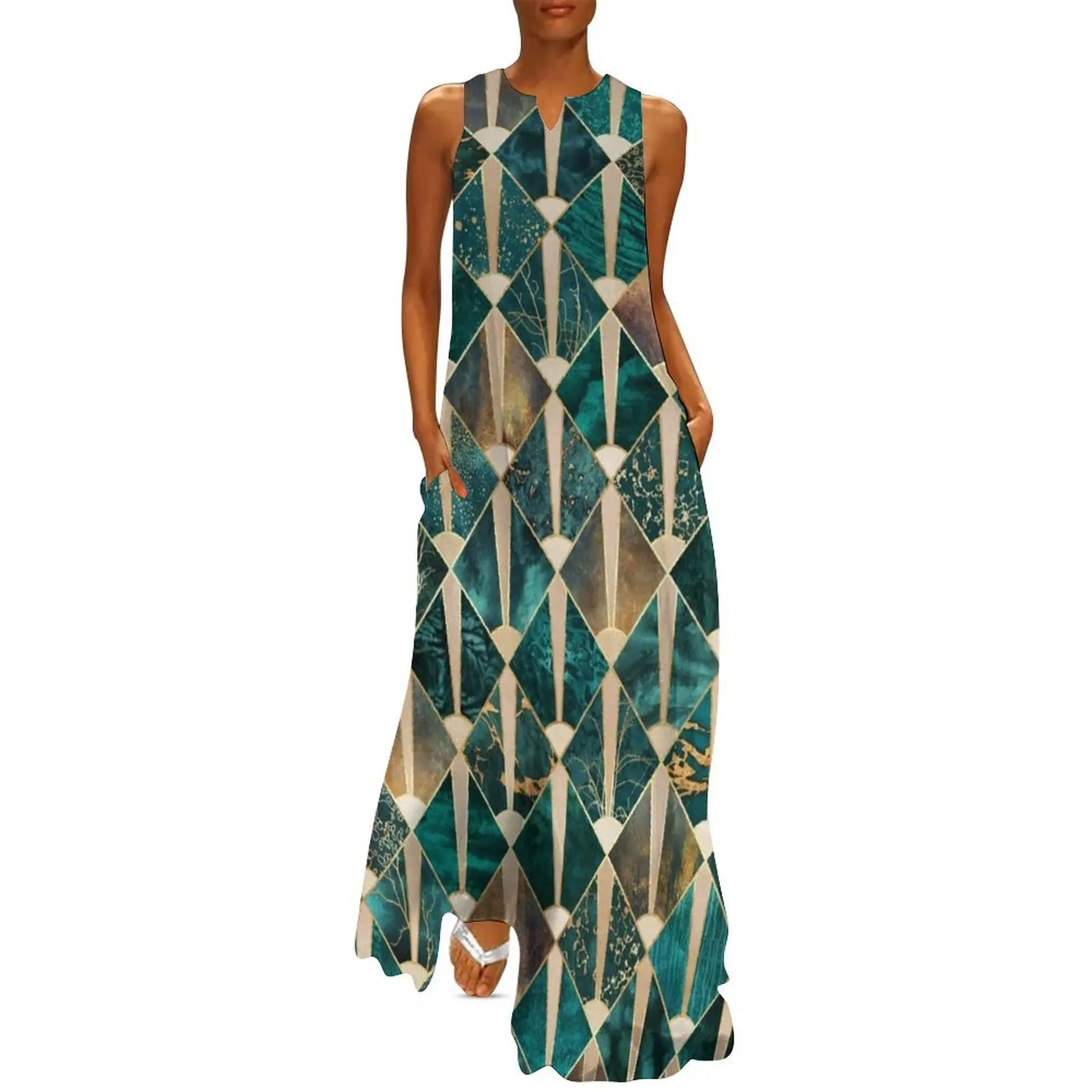 Art Deco Tiles - Ocean Long Dress Aesthetic clothing chic and elegant woman dress