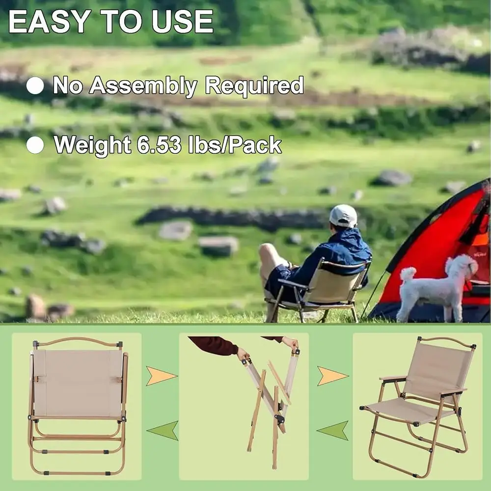 2 Pa klappbare Campingstühle für Erwachsene, tragbarer Strandstuhl für den Außenbereich, faltbar, Outdoor-Campingstühle mit Metallrahmen aus Holz