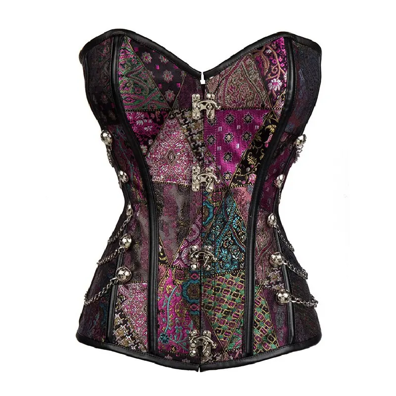 

Steampunk Corsets and Bustiers Plus Size Purple Leather Corset Steel Bone Spiral Tops Chain Gothic Vintage Outwear Corselet