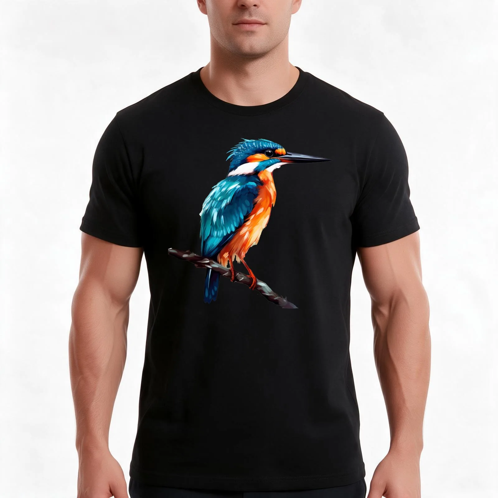 Beautiful kingfisher T-Shirt, Summer Casual Cotton Tee, Oversized Streetwear Tops, Vintage Graphic Print, Loose Fit Short Sleeve