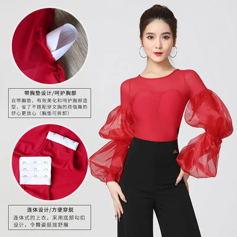 Danboro waltz top fashion bubble long sleeve women\'s new high-end international modern dance training suit