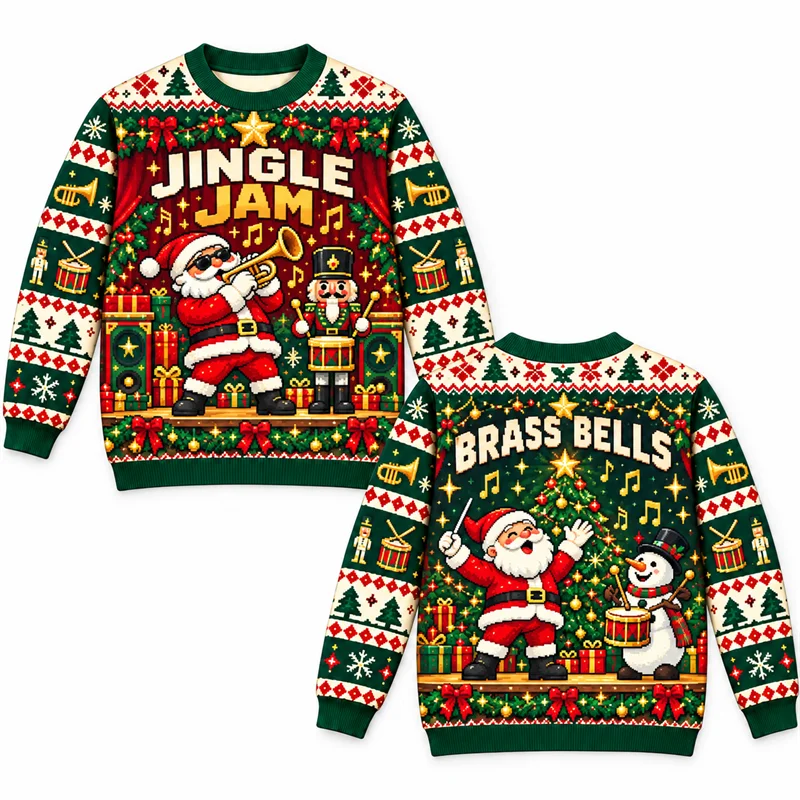 Funny Ugly Christmas Sweater Men Santa Mail Delivery Level Up Jingle Game Wave Space Print Crewneck Long Sleeve Holiday Pullover