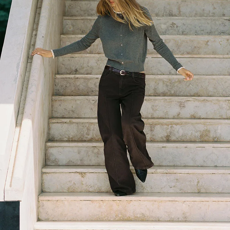 

Romantic Ruffle Splicing round Ne Long Sve Knitted Jaet New Arrival Women's Casual Sle Stand Fit ort Outerwear