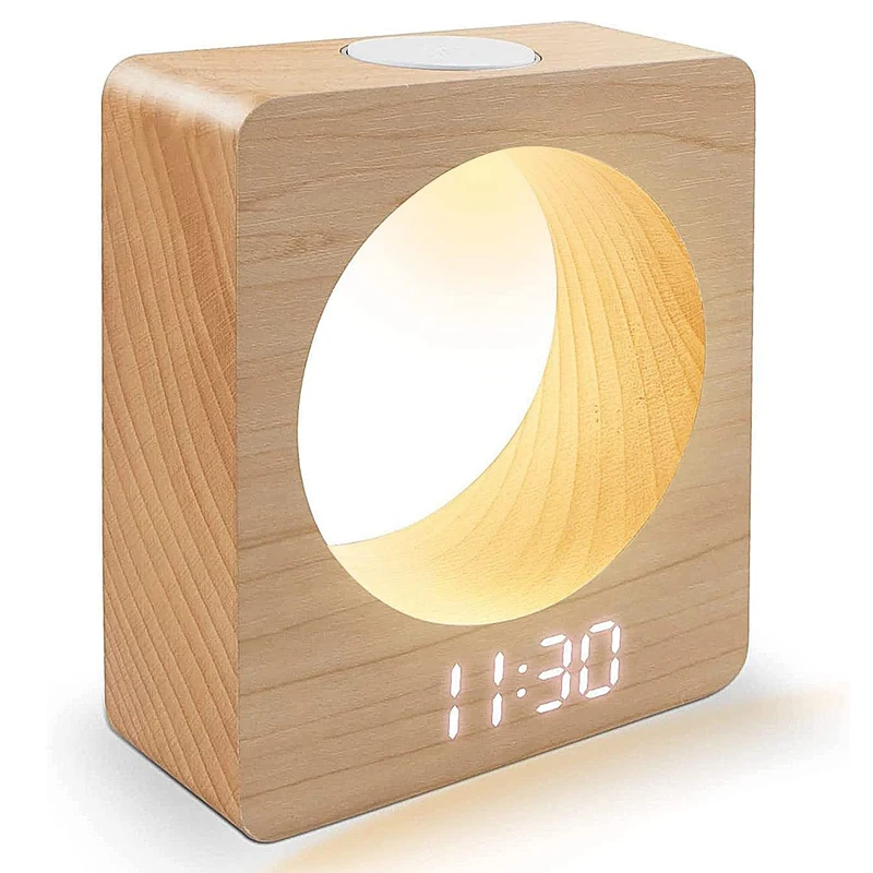 Digital Wooden LED Alarm Clock Made Of Solidwood With Night Light 3 Alarm Settings Temperature Detect For Bedroom