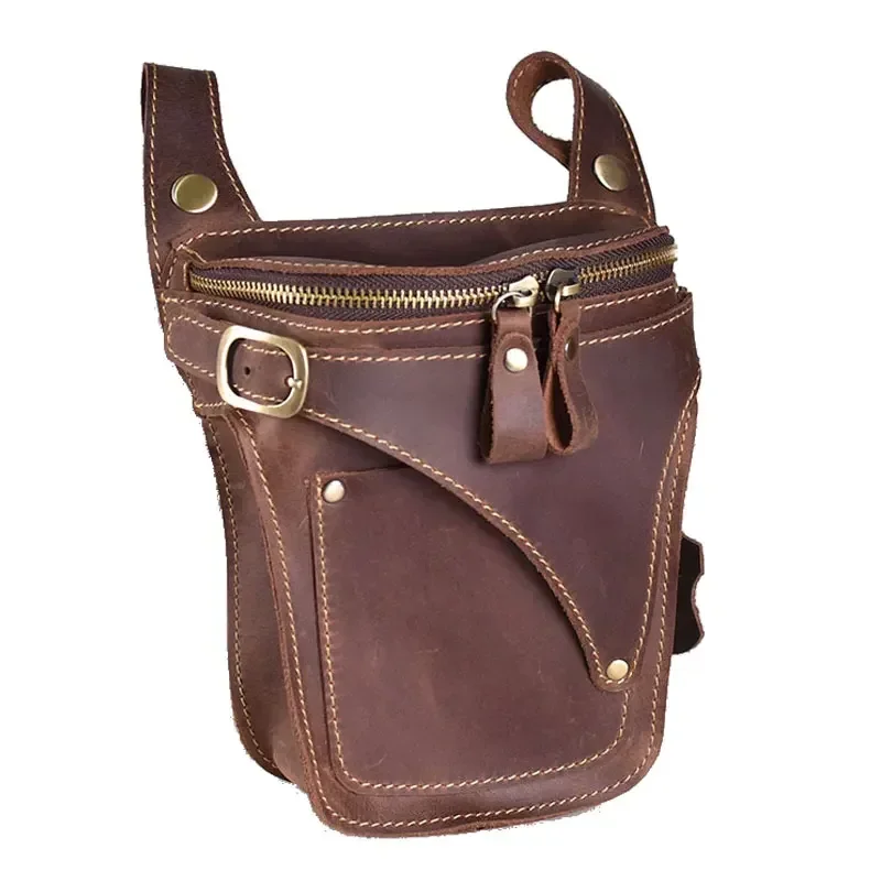 Genuine Leather Hip Belt Bag Men's Crazy Horse Waist Pack Male Hip Fanny Packs Bag Men's Phone Pouch Motorcycle Bag for Men