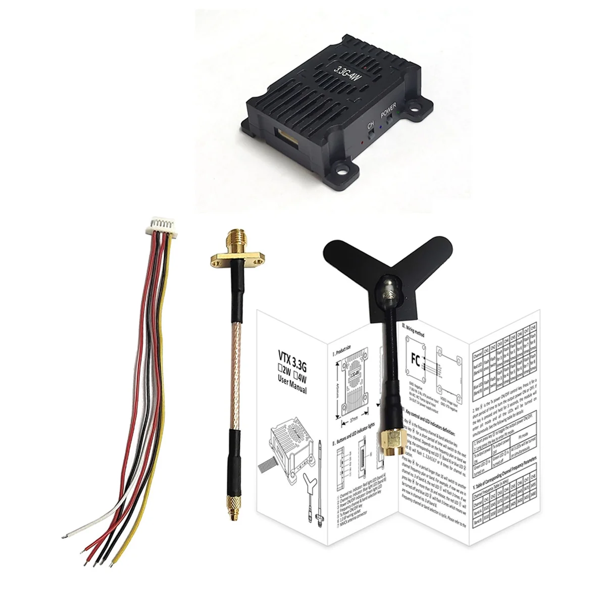 3.3G 4W FPV VTX 8CH 4000mw FPV Video Transmitter for FPV RC Racing Drone